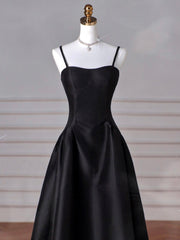 Elegant A-Line Satin Black Long Prom Dress For Women Evening