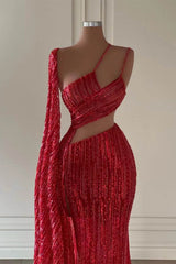 Burgundy Sequin Mermaid Prom Dress with Ruffle Slit Elegant Gown