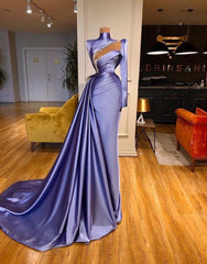Elegant High Neck Long Sleeve Mermaid Prom Dress with Beaded Ruffles