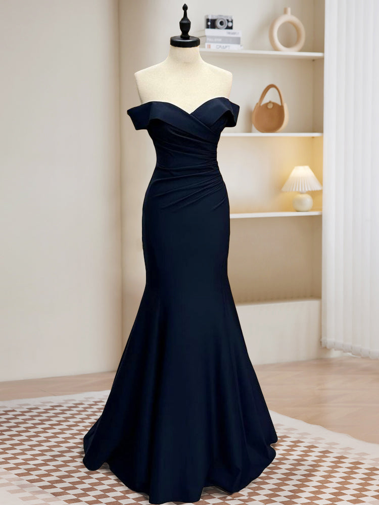 Mermaid Satin Dark Blue Long Prom Dress Formal Gown Mermaid Satin Dark Blue Long Prom Dress Formal Gown