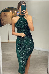 Elegant Halter Neck Sequin Mermaid Prom Dress Formal Evening Gown