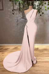 Elegant Ocean Blue One-Shoulder Mermaid Evening Gown with Thigh-High Slit