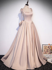 Champagne A-Line Satin Long Prom Dress Champagne Evening Gown