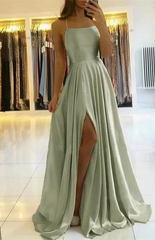 Elegant Spaghetti Straps Floor-Length Prom Dress with Side Slit for Women