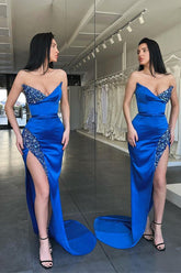 Royal Blue Sequin Mermaid Prom Dress with Sweetheart Neckline & Split