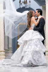 Elegant Sweetheart Ball Gown Wedding Dress, Tulle Lace Appliques, Long Formal Bridal Gown