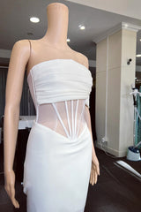 Elegant White Off-the-Shoulder Strapless Pleated Mermaid Prom Dress Gown