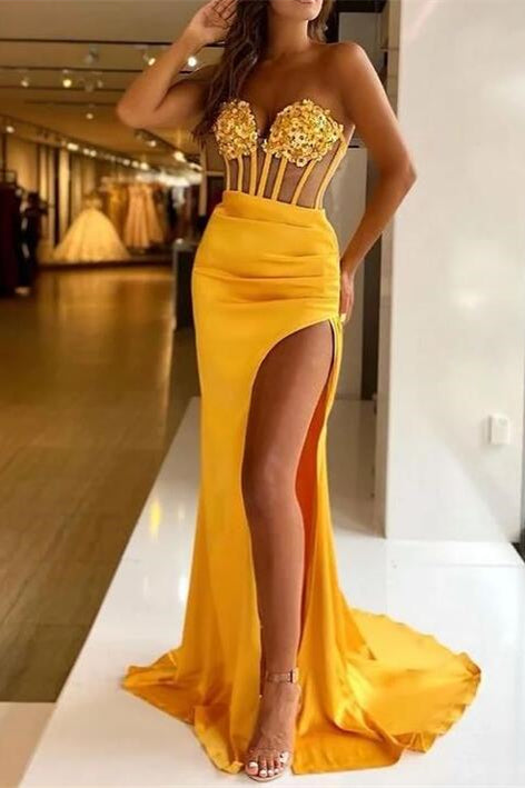 Sleeveless Sequin Mermaid Prom Dress with High Slit Formal Gown