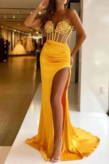 Sleeveless Sequin Mermaid Prom Dress with High Slit Formal Gown