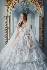 Elegant Sweetheart Ball Gown Wedding Dress, Tulle Lace Appliques, Long Formal Bridal Gown