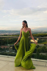 Sleeveless Spaghetti Strap Long Chiffon A-Line Prom Dress - Elegant Design