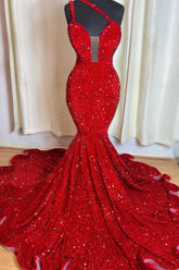 Elegant Red Sequin Mermaid Prom Dress with Sweetheart Neckline and Sleeveless Design