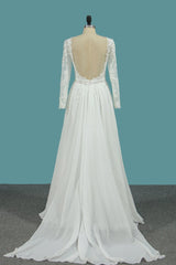 Elegant Long Sleeve A-Line Chiffon Wedding Dress with Exquisite Ruffles