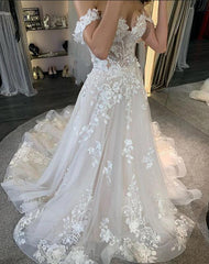 A-Line Deep V-Neck Backless Wedding Dress Long Sleeves Pearl Appliques Lace