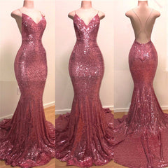 Elegant V-Neck Sequin Mermaid Evening Gown: Dazzling, Figure-Flattering, Perfect for Prom
