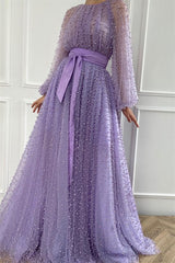 Elegant Lilac Pearl Mermaid Evening Gown with Beaded Jewel and Belt