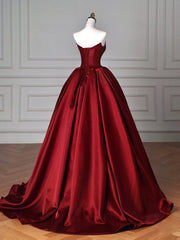 Burgundy Satin A-Line Long Prom Dress for Women Formal Occasions