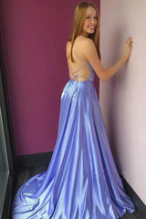 Elegant Full-Length Spaghetti Strap Prom Dress with High Slit and Pockets