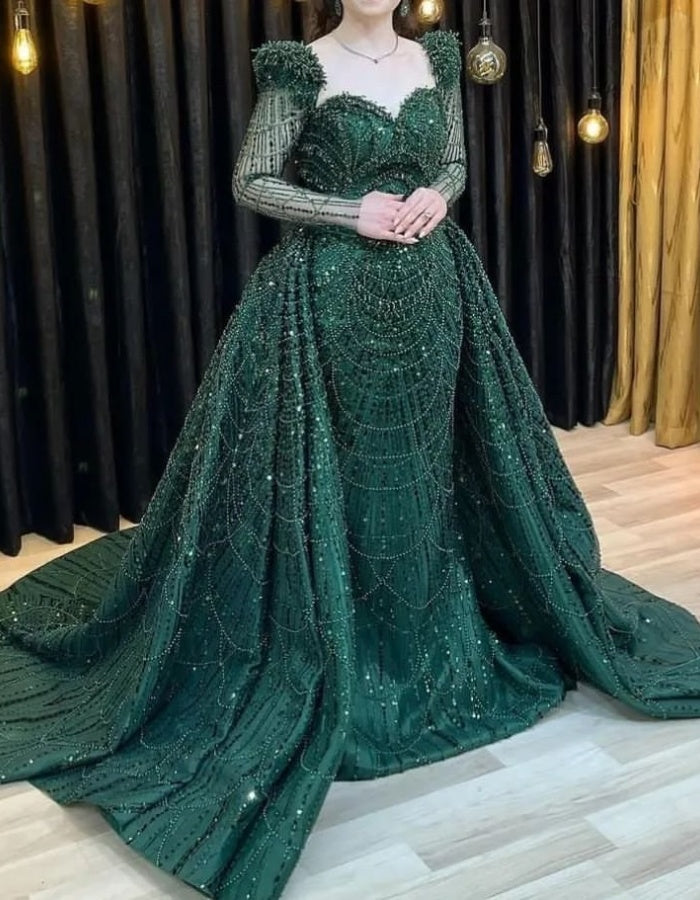 Elegant Glitter Green Mermaid Long Sleeve Prom Dress Elegant Glitter Green Mermaid Long Sleeve Prom Dress
