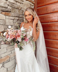 Elegant White V-Neck Mermaid Wedding Dress with Lace Appliques & Spaghetti Straps