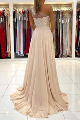 Elegant One-Shoulder Lace Applique Prom Dress: A-Line, High Slit, Floor-Length