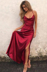 Elegant Halter Neck Burgundy Prom Dress with Slit - Perfect for Special Occasions