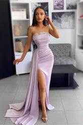 Elegant Lavender Off-Shoulder Evening Gown with Pleated Applique & High Slit