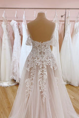 Elegant Off-Shoulder A-Line Wedding Gown with Sweetheart Backless Tulle and Train