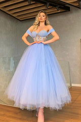Sparkling Off-Shoulder Sweetheart Prom Dress with Crystal Bodice and Tulle Skirt