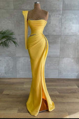 Stunning Yellow Asymmetrical Prom Dress with Beaded Embellishments and Unique One-Shoulder Design