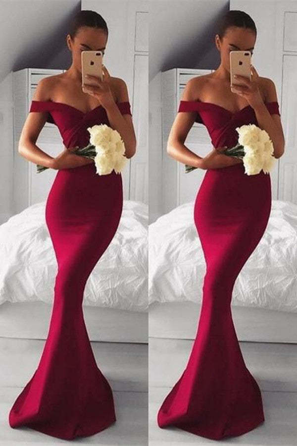Elegant Off-the-Shoulder Burgundy Mermaid Prom Dress Gown for Special Occasions