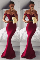 Elegant Off-the-Shoulder Burgundy Mermaid Prom Dress Gown for Special Occasions