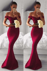 Elegant Off-the-Shoulder Burgundy Mermaid Prom Dress Gown for Special Occasions