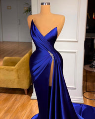 Charming Royal Blue V-Neck Mermaid Prom Dress: Sleeveless, Elegant, Floor-Length Evening Gown