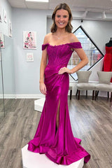 Mermaid Lace Off-the-Shoulder Long Corset Formal Dress with Slit - DollyGown