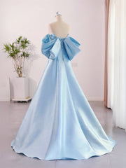 A-Line Sweetheart Neck Satin Blue Long Prom Formal Evening Gown Dress
