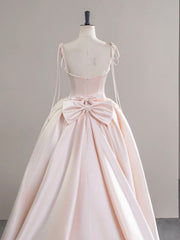 Elegant A-Line Satin Pink Champagne Long Prom Dress for Women