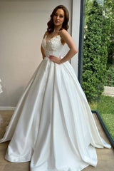 Elegant Satin Ball Gown Sweetheart Spaghetti Straps Long Wedding Dress