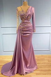 Elegant Long Sleeve V-Neck Mermaid Prom Gown with Exquisite Beading Details