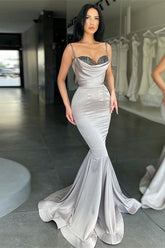Elegant Silver Gray Spaghetti-Strap Sequin Mermaid Prom Dress for Special Occasions