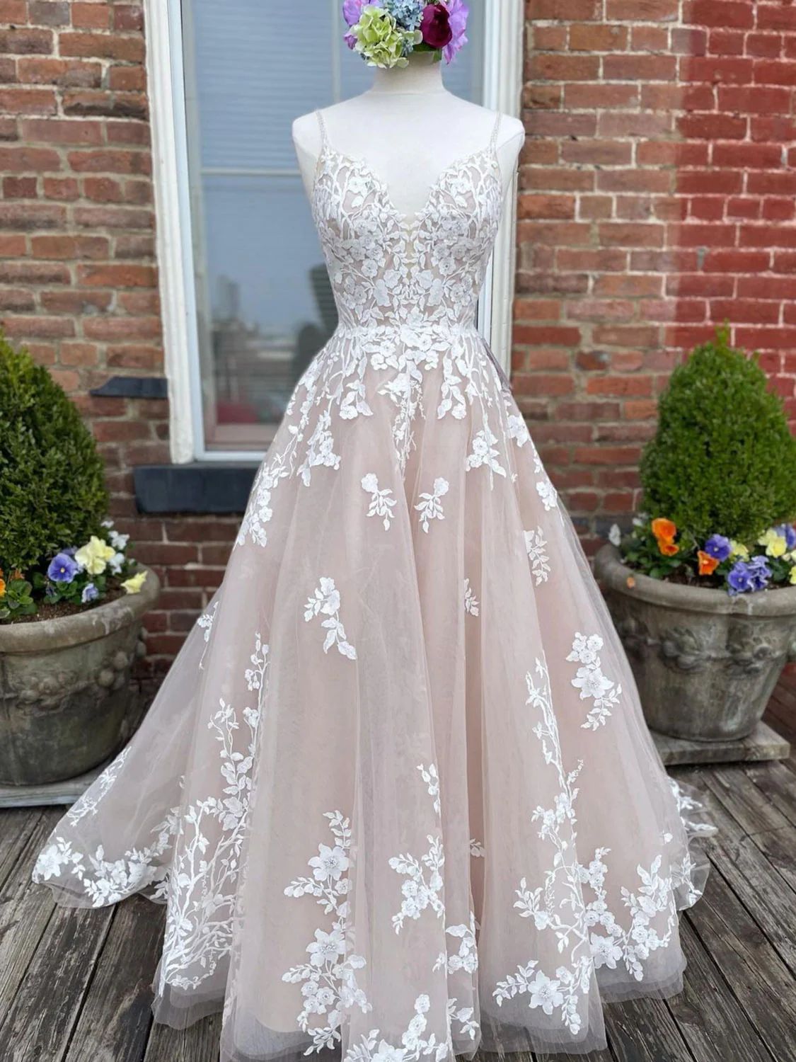 A-line Lace Cathedral Train Wedding Dress - DollyGown