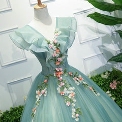 Aqua V-Neck Ball Gown Quinceanera Dress Prom Dress - DollyGown