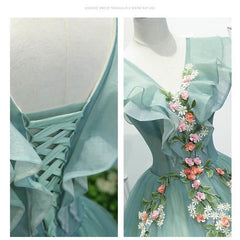 Aqua V-Neck Ball Gown Quinceanera Dress Prom Dress - DollyGown