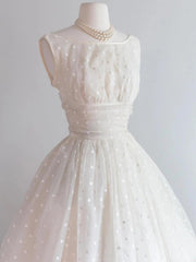 Bateau Neck Polka Dot Short Vintage Wedding Dress - DollyGown