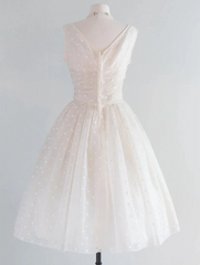 Bateau Neck Polka Dot Short Vintage Wedding Dress - DollyGown