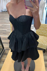 Black Boned Strapless Layered Homecoming Dress - DollyGown