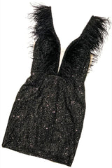 Black Sequins Low Back Feather Tight Homecoming Dress - DollyGown