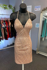 Bling Champagne Sheath Homecoming Dress - DollyGown
