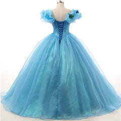 Blue Off The Shoulder Cinderella Princess Formal Prom Dress - DollyGown
