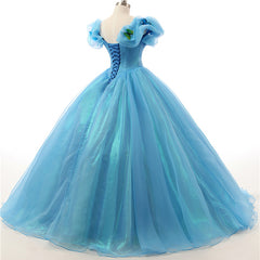 Blue Off The Shoulder Cinderella Princess Formal Prom Dress - DollyGown